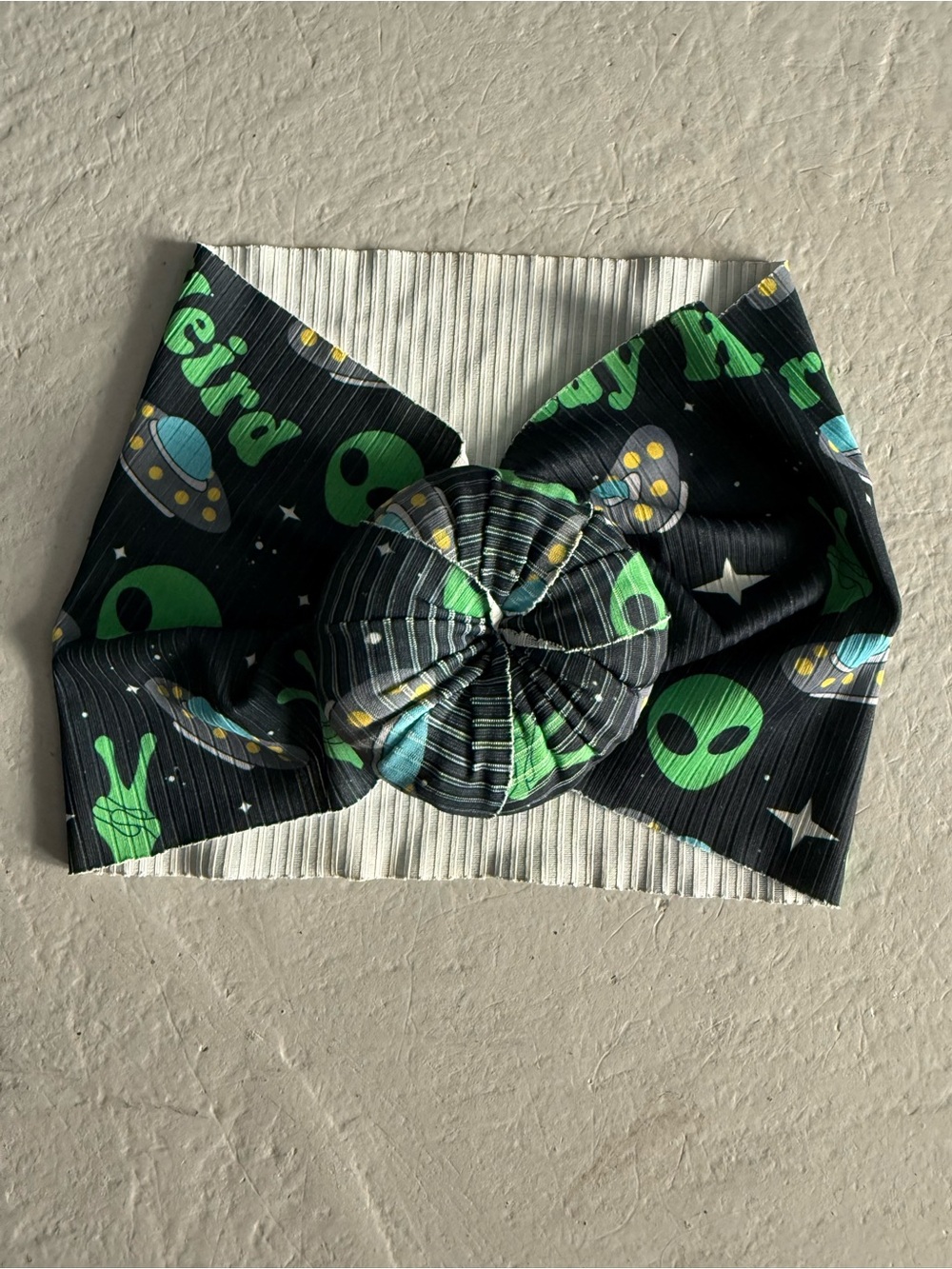 Adult  Alien Print Knot Headband - Green on Black